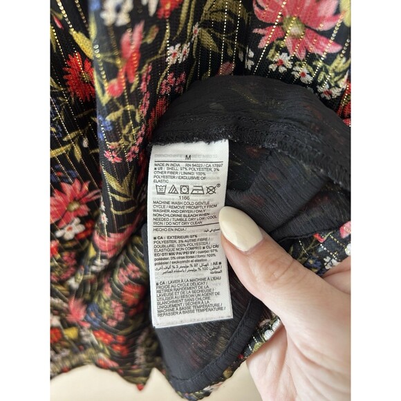 Old Navy Chiffon Shiny Peasant Top Blouse Size M Keyhole Smocked Long Sleeve - Picture 3 of 6